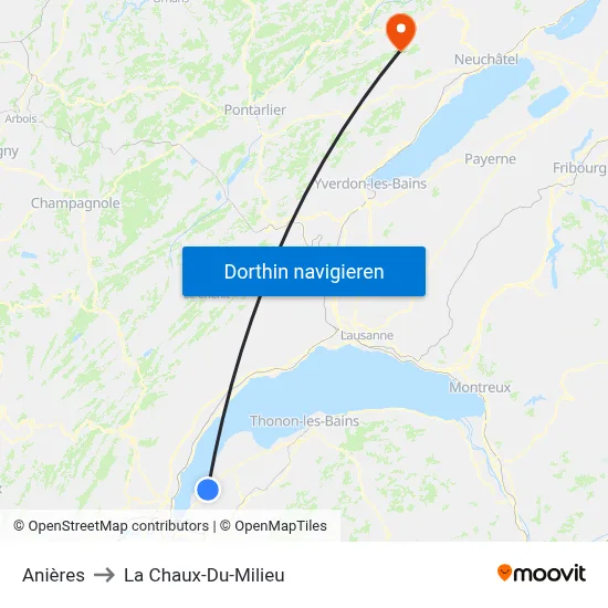 Anières to La Chaux-Du-Milieu map