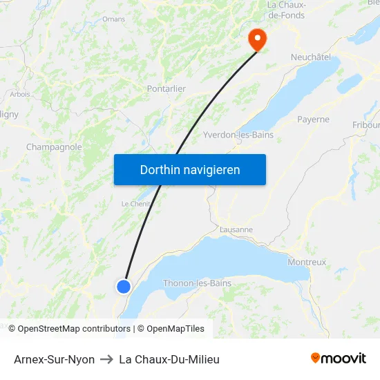 Arnex-Sur-Nyon to La Chaux-Du-Milieu map
