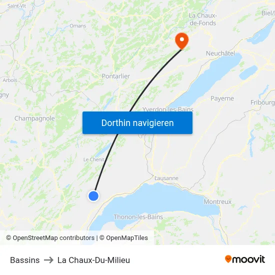 Bassins to La Chaux-Du-Milieu map