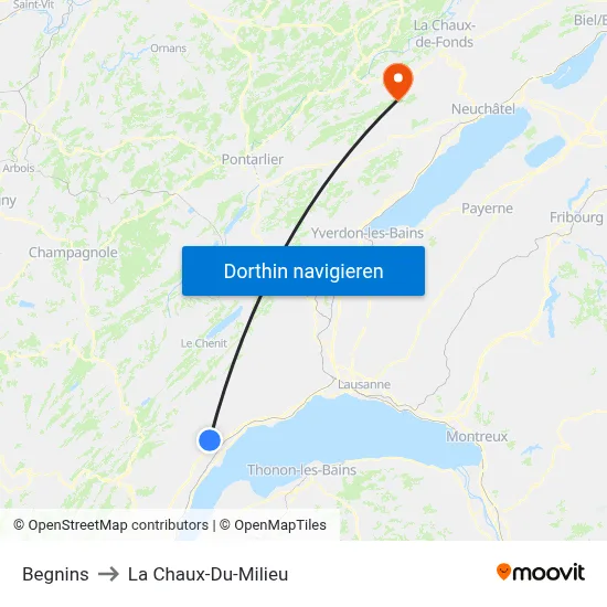 Begnins to La Chaux-Du-Milieu map