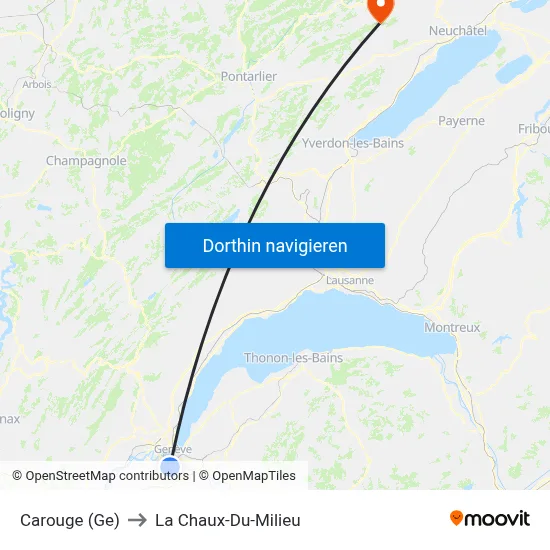 Carouge (Ge) to La Chaux-Du-Milieu map