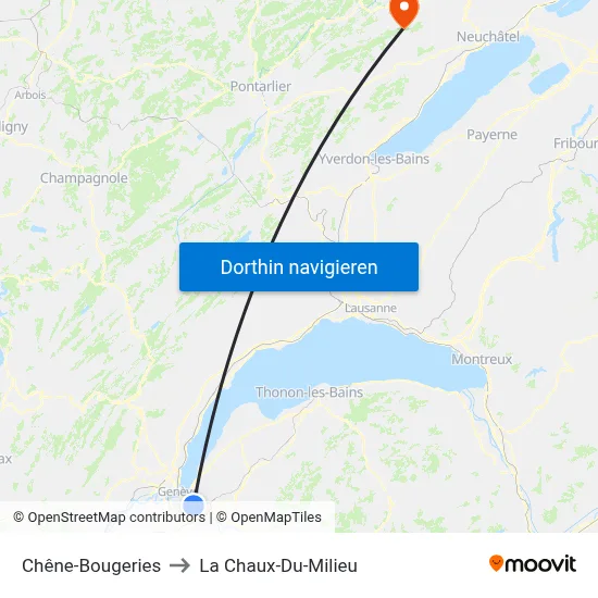 Chêne-Bougeries to La Chaux-Du-Milieu map