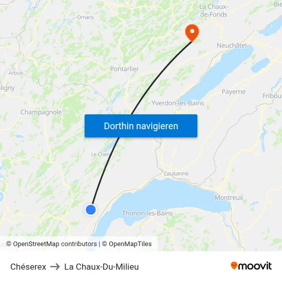 Chéserex to La Chaux-Du-Milieu map