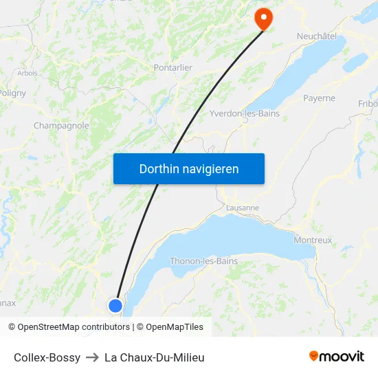 Collex-Bossy to La Chaux-Du-Milieu map