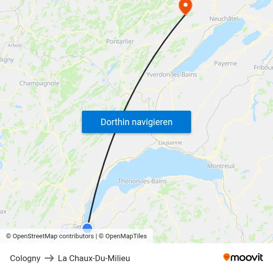 Cologny to La Chaux-Du-Milieu map