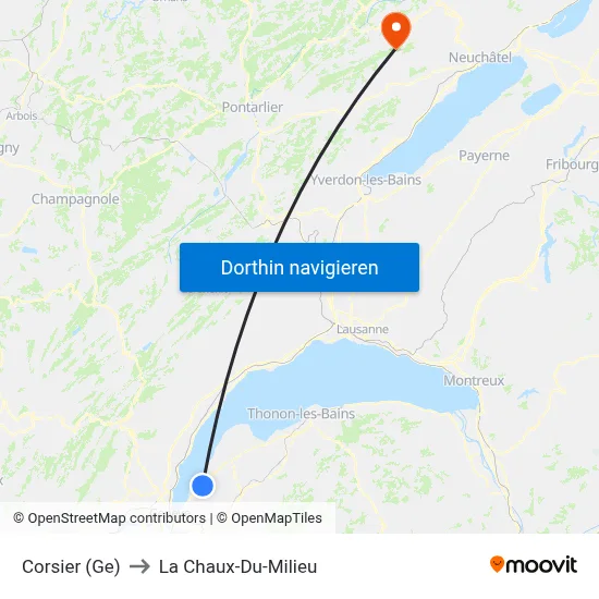 Corsier (Ge) to La Chaux-Du-Milieu map