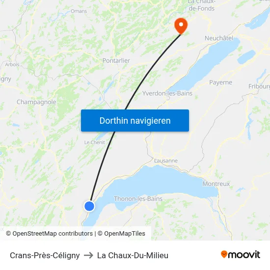 Crans-Près-Céligny to La Chaux-Du-Milieu map