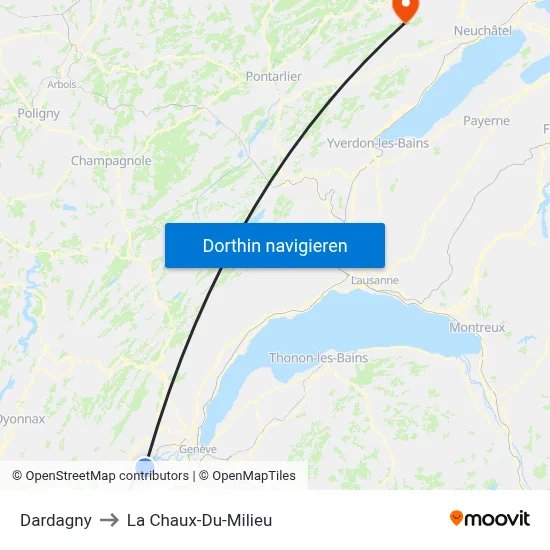 Dardagny to La Chaux-Du-Milieu map