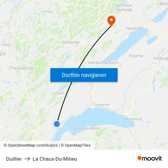 Duillier to La Chaux-Du-Milieu map
