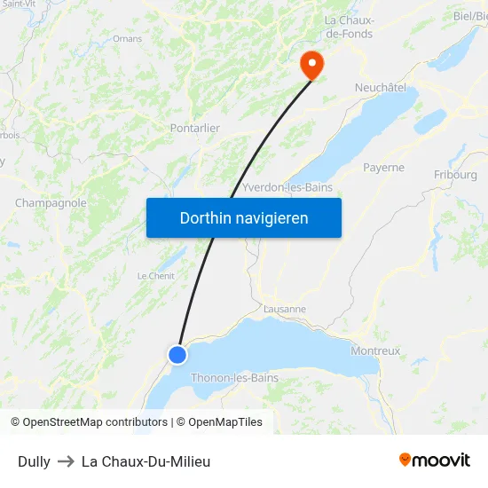 Dully to La Chaux-Du-Milieu map