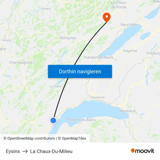 Eysins to La Chaux-Du-Milieu map