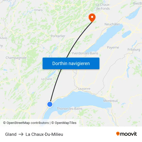 Gland to La Chaux-Du-Milieu map