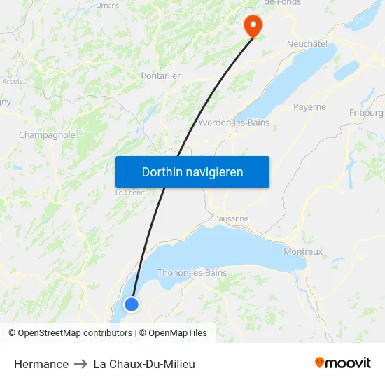 Hermance to La Chaux-Du-Milieu map