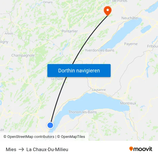 Mies to La Chaux-Du-Milieu map