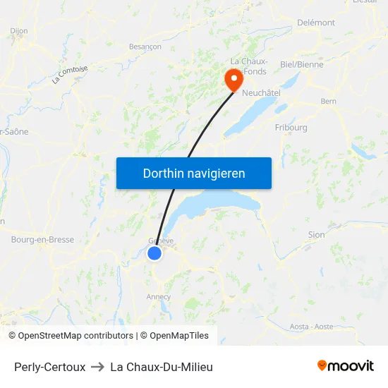Perly-Certoux to La Chaux-Du-Milieu map