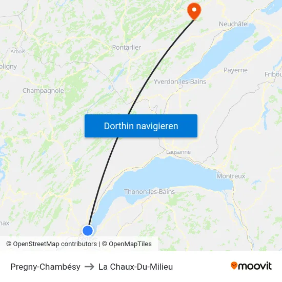 Pregny-Chambésy to La Chaux-Du-Milieu map