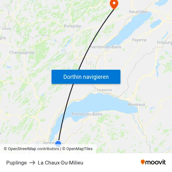 Puplinge to La Chaux-Du-Milieu map