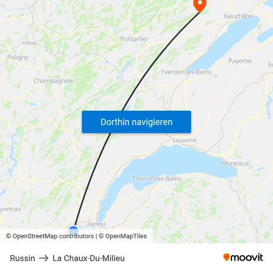 Russin to La Chaux-Du-Milieu map