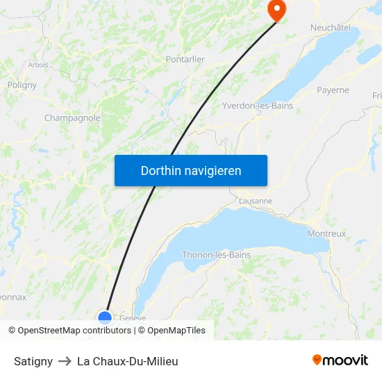 Satigny to La Chaux-Du-Milieu map