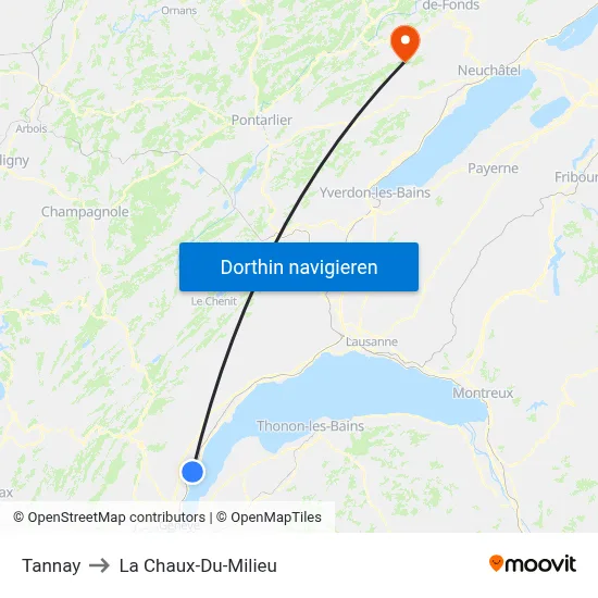 Tannay to La Chaux-Du-Milieu map
