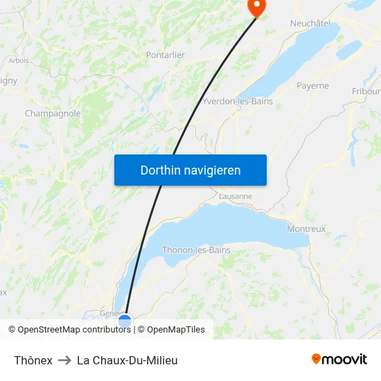 Thônex to La Chaux-Du-Milieu map