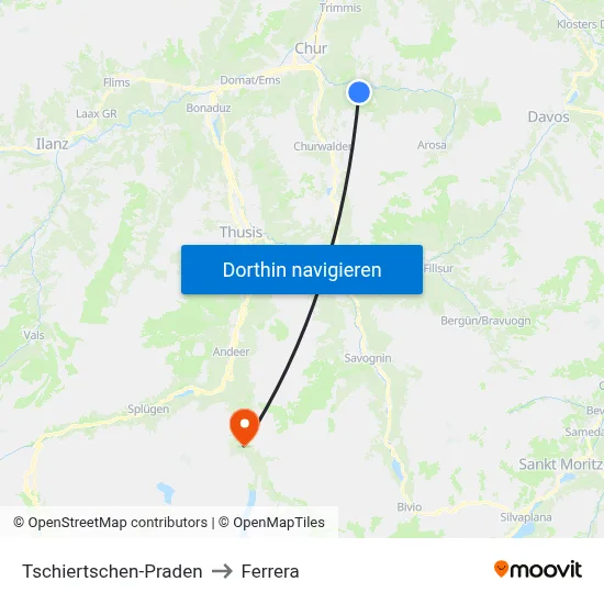 Tschiertschen-Praden to Ferrera map