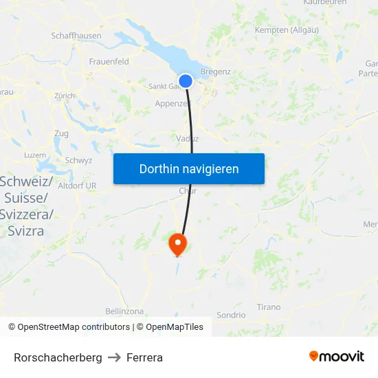 Rorschacherberg to Ferrera map