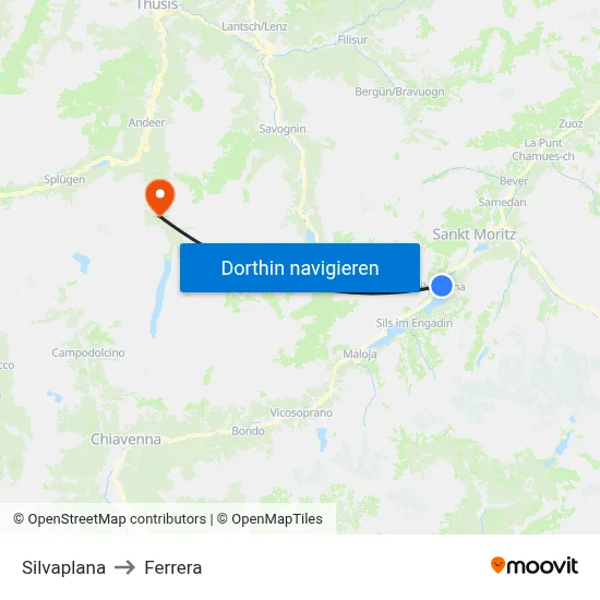 Silvaplana to Ferrera map