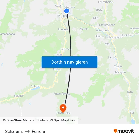 Scharans to Ferrera map