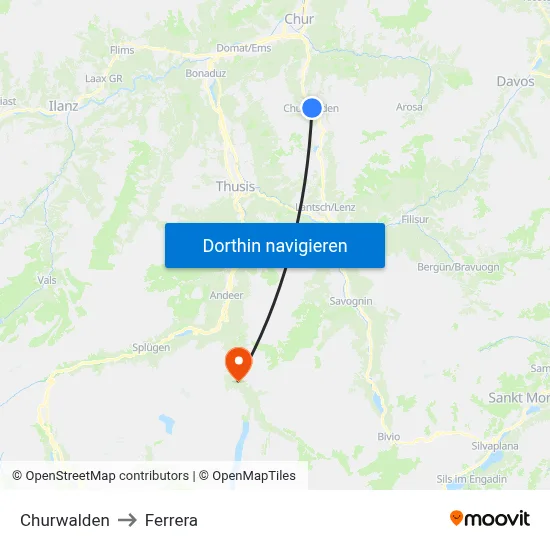Churwalden to Ferrera map
