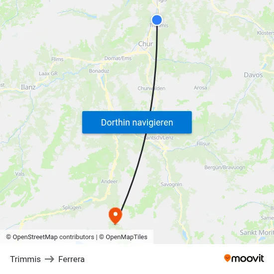 Trimmis to Ferrera map