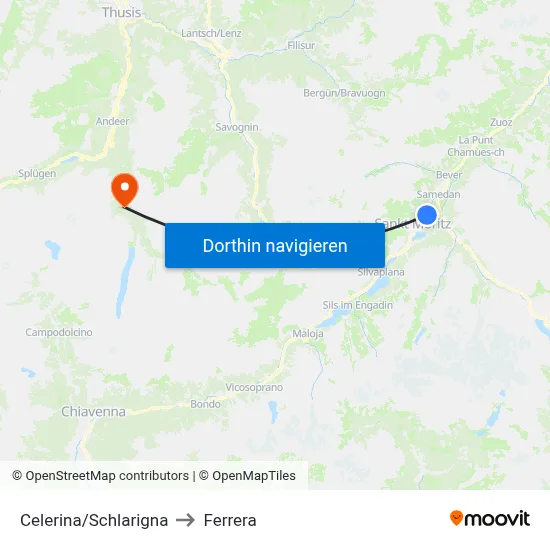 Celerina/Schlarigna to Ferrera map