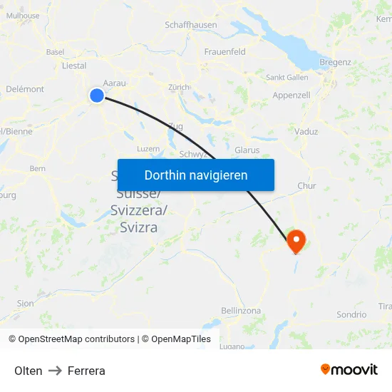 Olten to Ferrera map