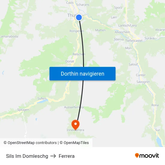 Sils Im Domleschg to Ferrera map
