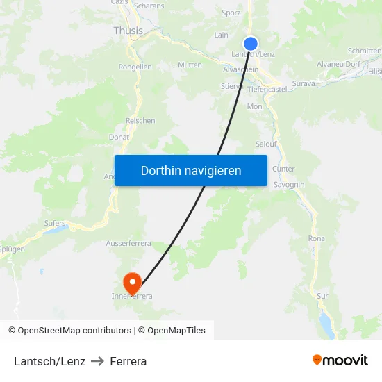 Lantsch/Lenz to Ferrera map