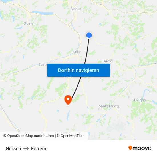Grüsch to Ferrera map