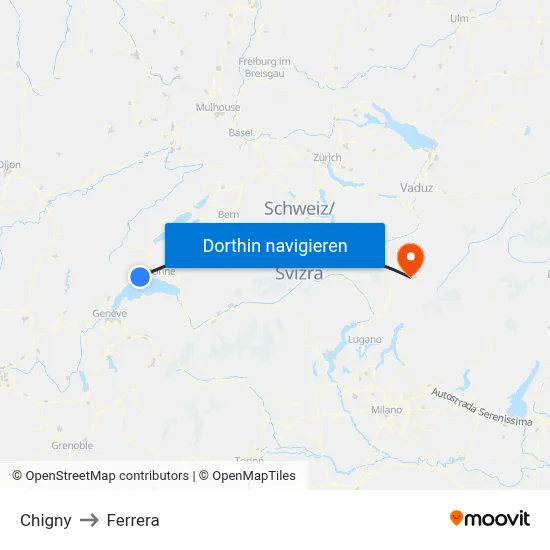Chigny to Ferrera map