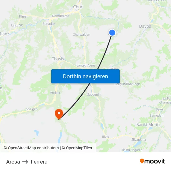 Arosa to Ferrera map