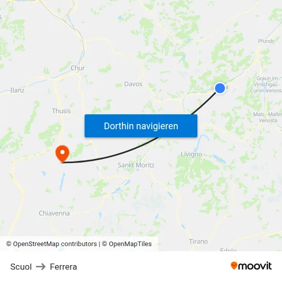 Scuol to Ferrera map
