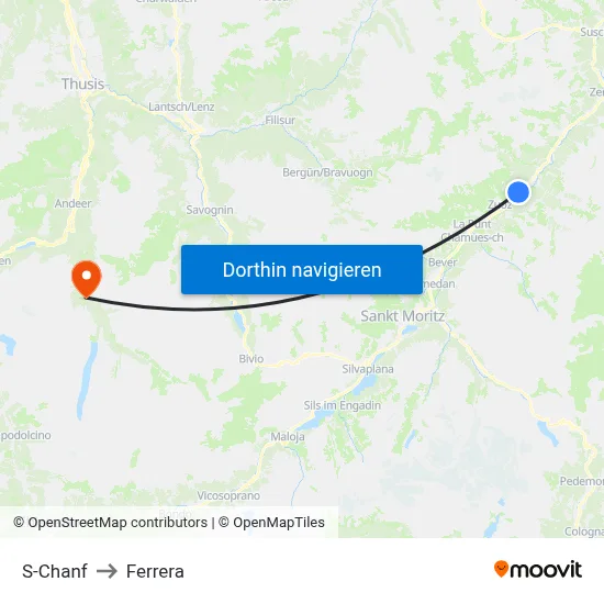 S-Chanf to Ferrera map