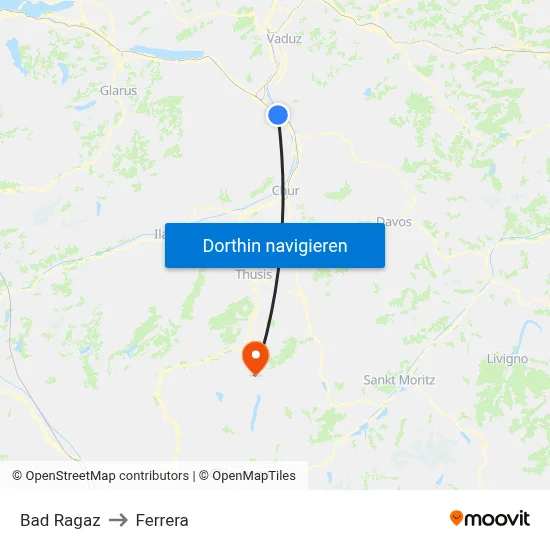 Bad Ragaz to Ferrera map