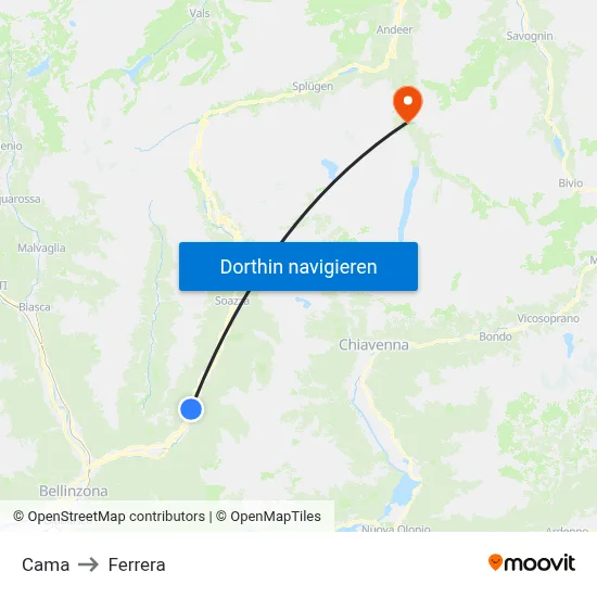 Cama to Ferrera map