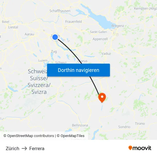 Zürich to Ferrera map
