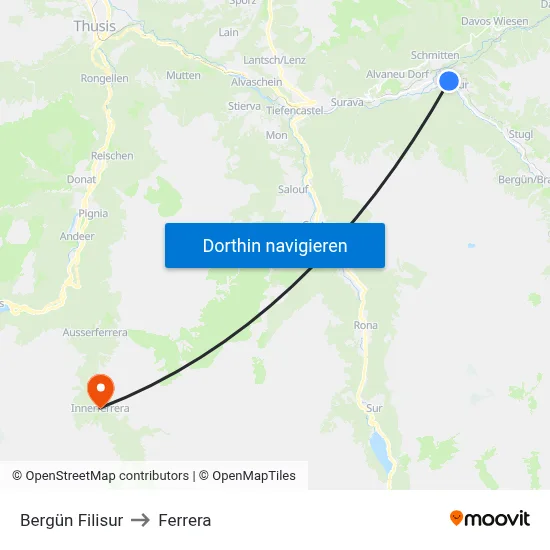 Bergün Filisur to Ferrera map