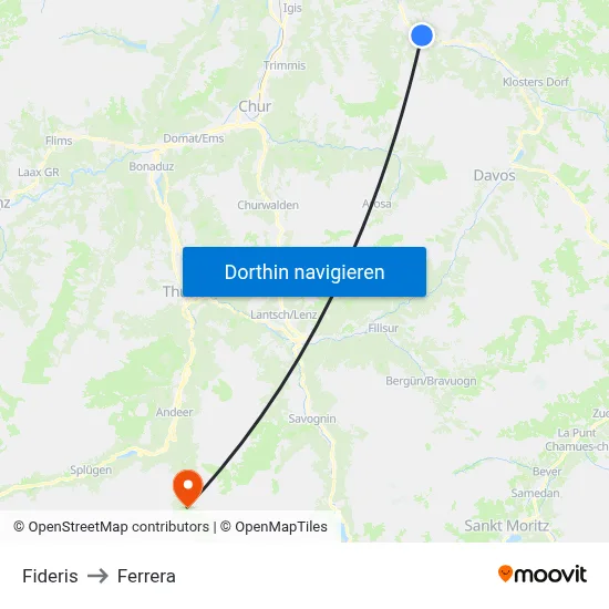 Fideris to Ferrera map