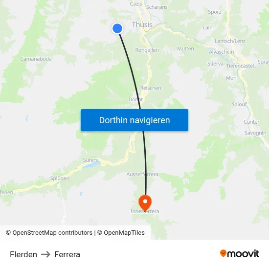 Flerden to Ferrera map