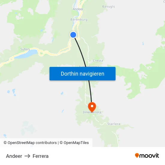 Andeer to Ferrera map