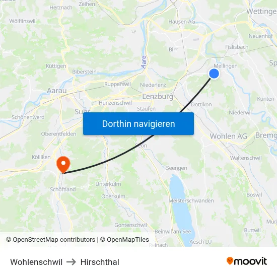 Wohlenschwil to Hirschthal map
