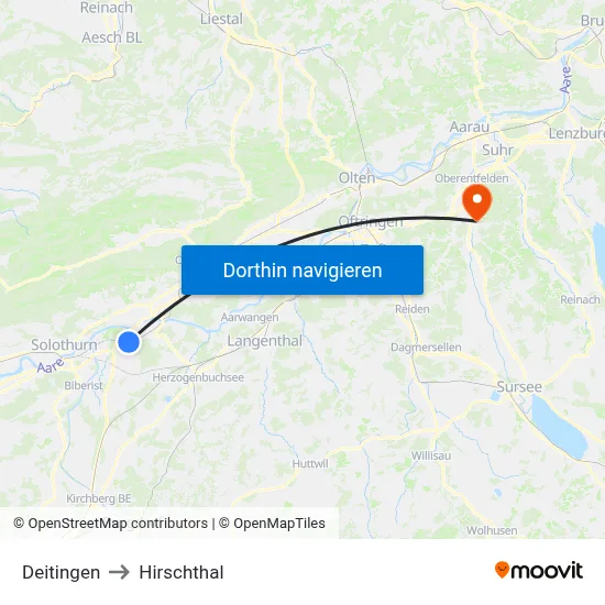Deitingen to Hirschthal map