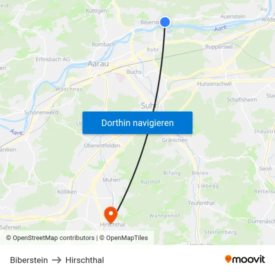 Biberstein to Hirschthal map